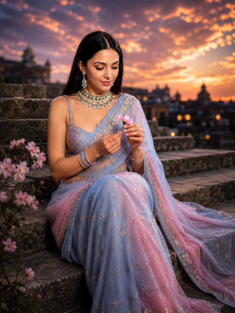 Woman in Chiffon Saree 2026 AI Image Prompt